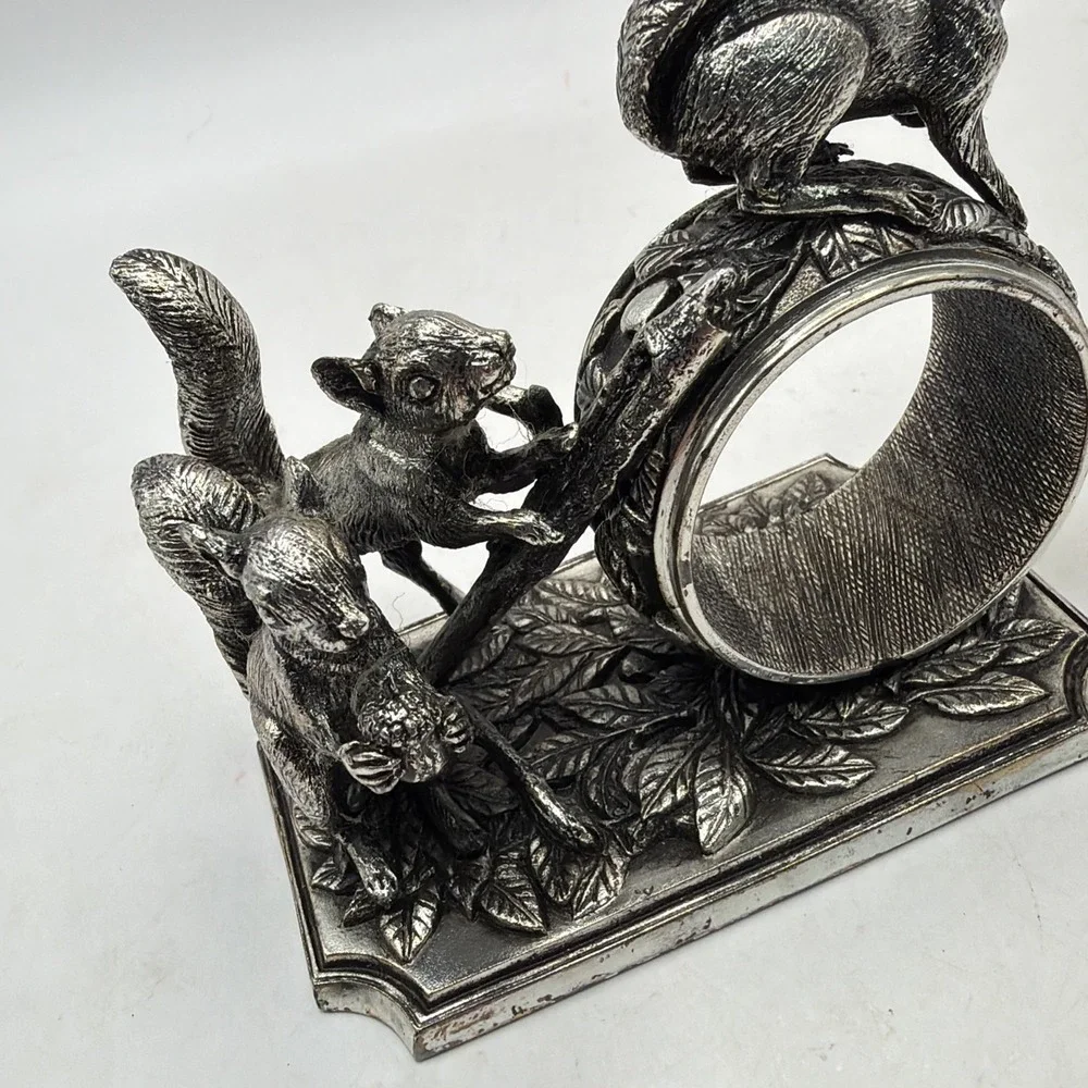 Franklin Mint Animals At Play Napkin Ring Silver Plate Squirrels Vintage 1977